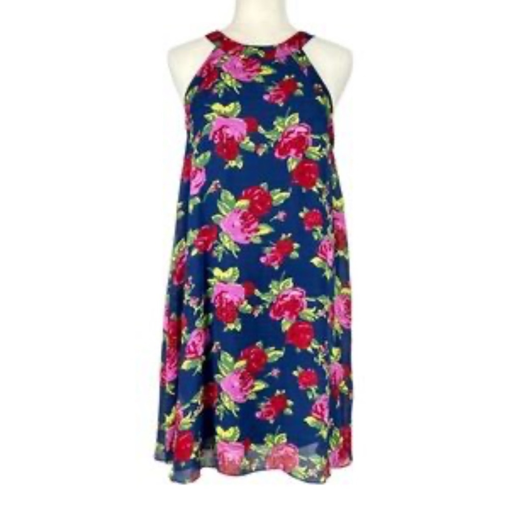 Betsey Johnson Black Red Green Floral Print Sleeveless Shift Dress Women's 2